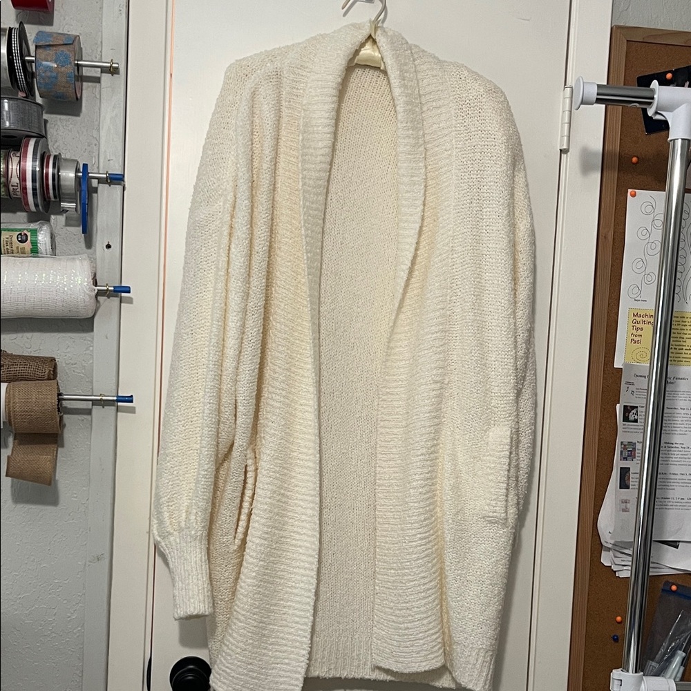 Cream Open-Front Women’s Cardigan Sweater - Picture 1 of 8